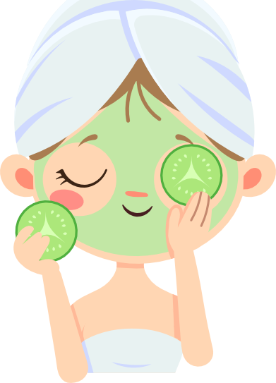 showing a way of teaching self care to your kids, a girl with a hair mask and a face mask with cucumbers over her eyes