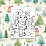 christmas dot markers image a boy in front of a house in the snow. dot markers worksheets pdf,