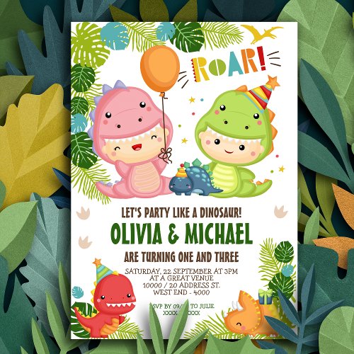 cute dinosaur party invitation at zazzle, a double party. get special party invites and favors at zazzle.